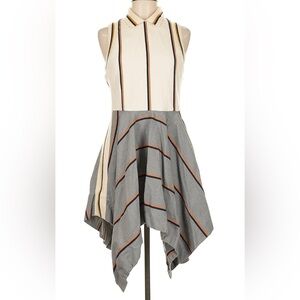 Lacoste Preppy Sleeveless Polo Collar Striped Dress Handkerchief Hem Neutrals 10